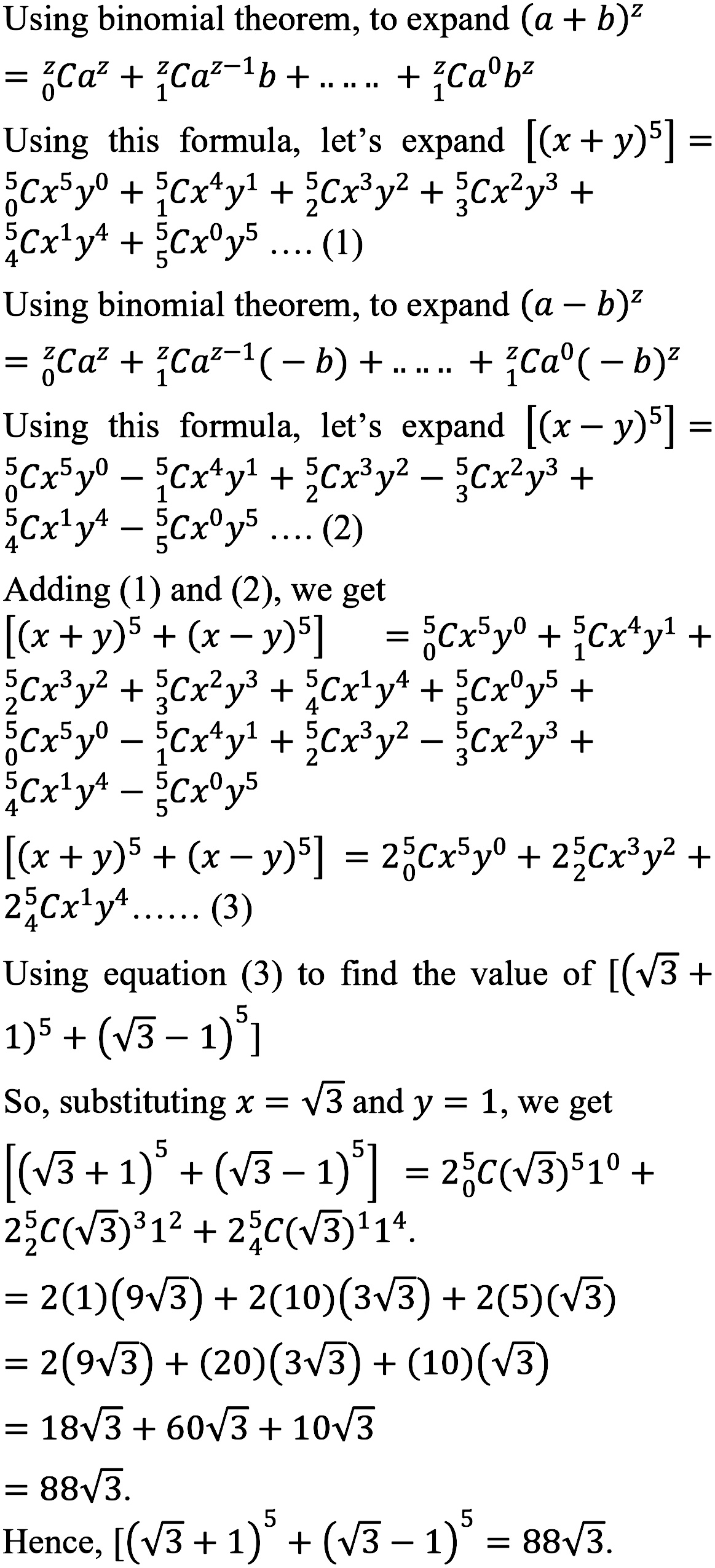 Using Binomial Theorem Expand X Y 5 X Y 5 And Hence Find The Value Of Sqrt 3 1 5 Sqrt 3 1 5 Snapsolve