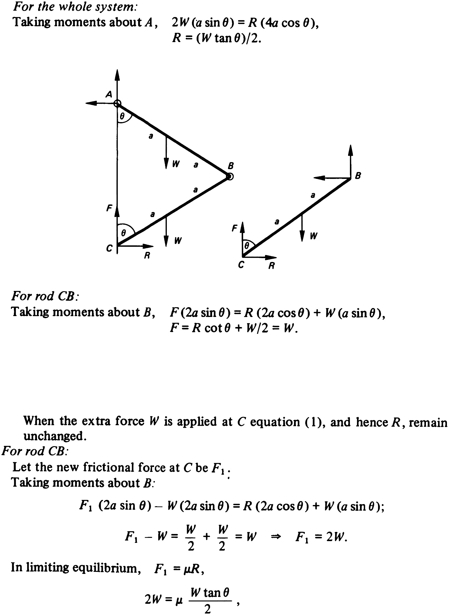 Solved: Two uniform rods AB, BC each of length 2a and weight W are ...