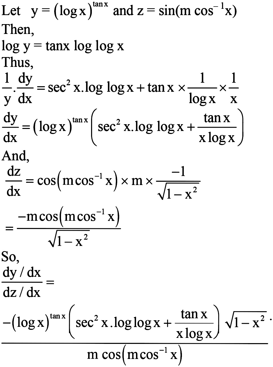 Differentiate Log X Tan X W R T Sin M Cos X Snapsolve