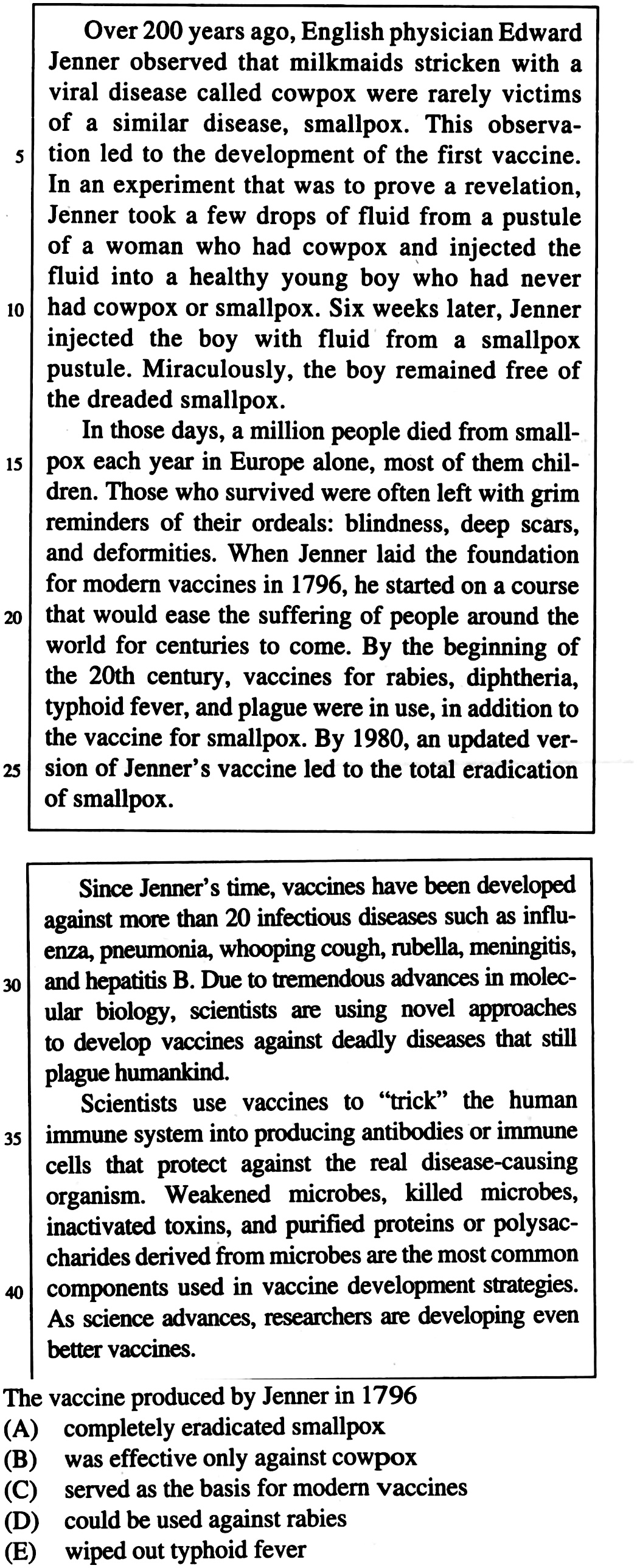 Solved: Over 200 years ago, English physician Edward Jenner observed ...