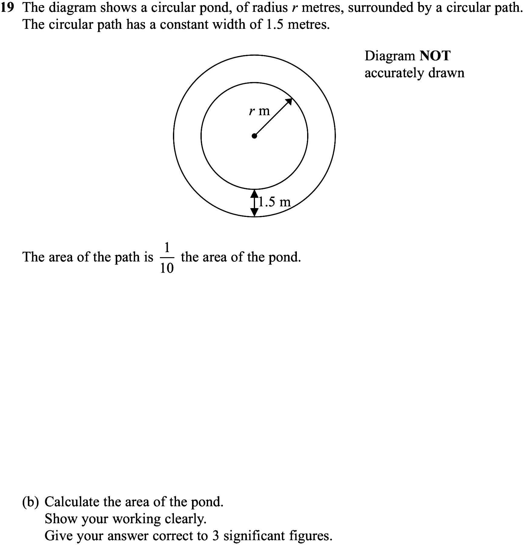 Solved: 19 The diagram shows a circular pond, of radius r metres ...