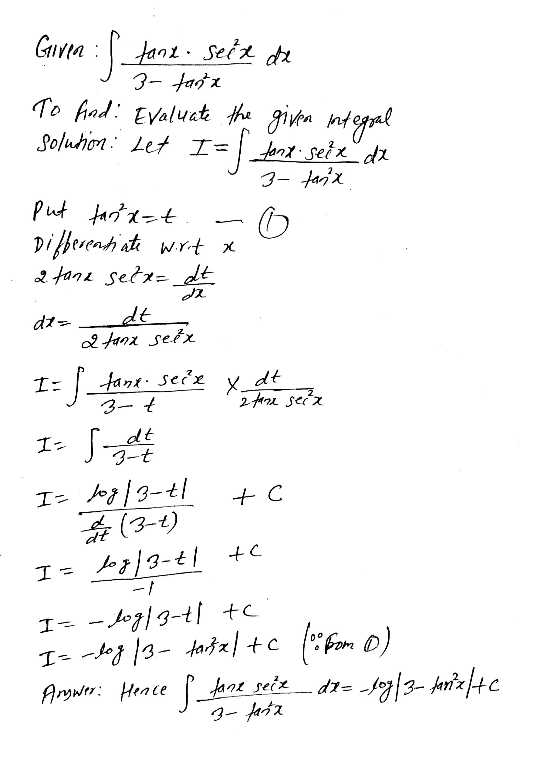 Evaluate The Following 2 To 70 Integrals Tex Int Frac Tan X Sec 2 X 3 Tan 2 X Dx Tex Snapsolve