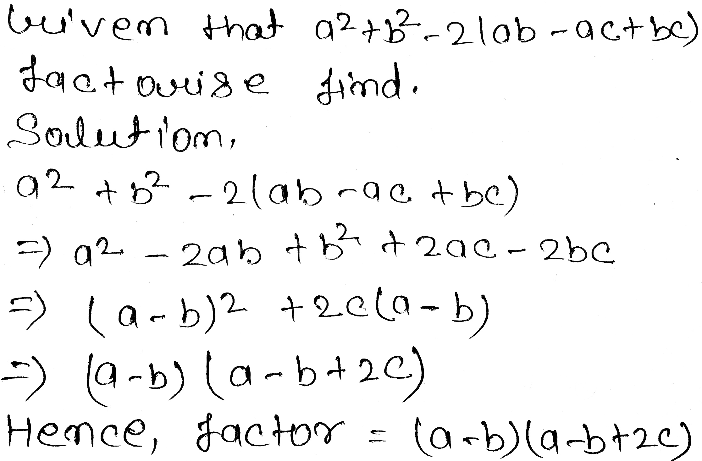 Factorise A 2 B 2 2 Ab Ac Snapsolve