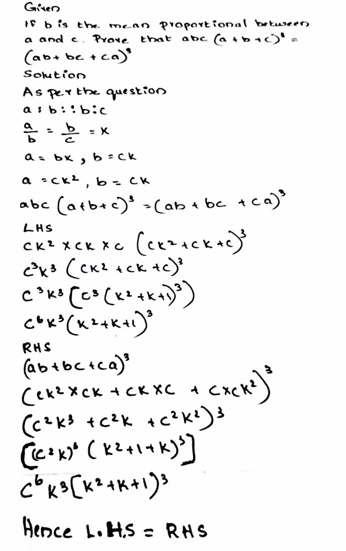 If B Is The Mean Proportional Between A And C Show Thatabc A B C 3 Ab Ca 3 Snapsolve