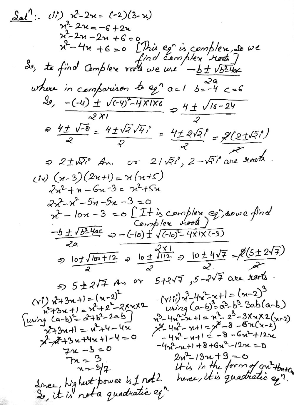 Solve Ii X 2x 2 3 X Iv X 3 2x 1 X X 5 Vi X 3x 1 X 2 Viii X 4x X 1 X 2 Snapsolve