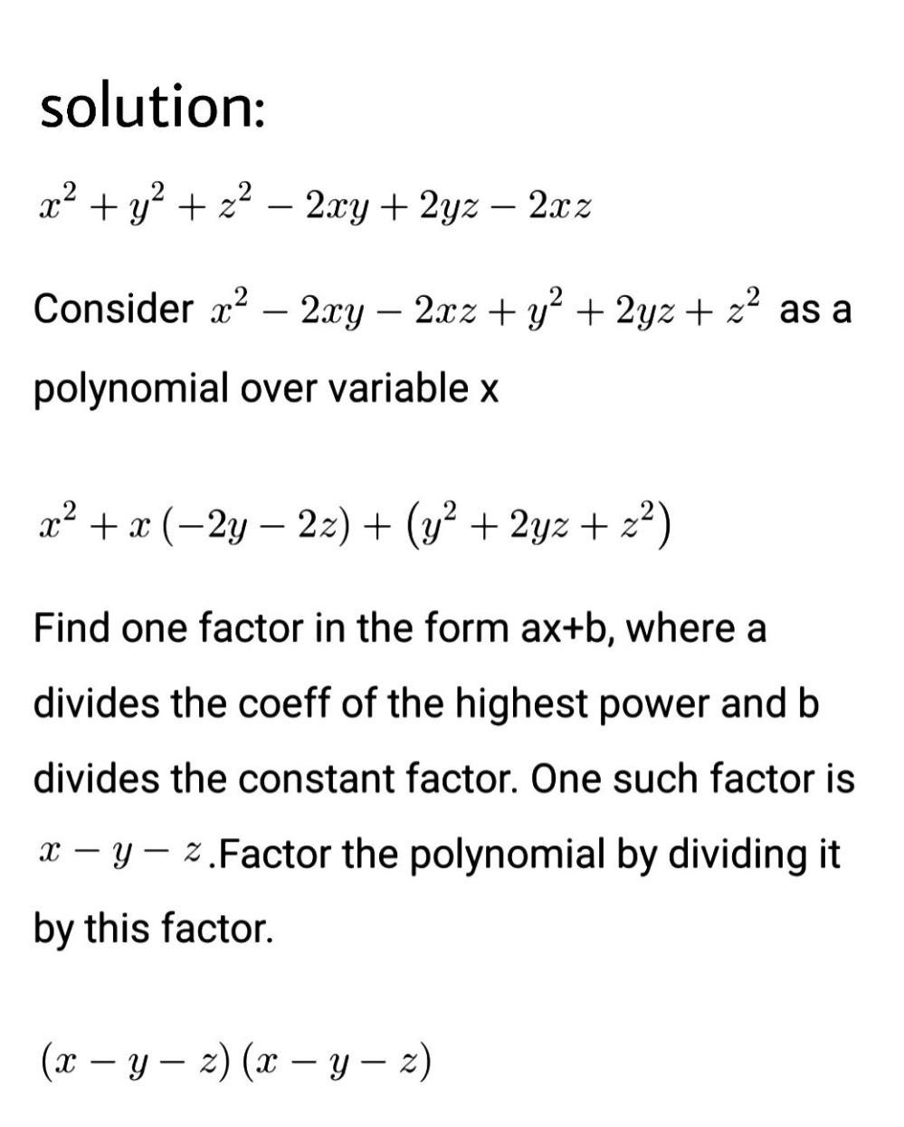 Factorise The Following X 2 Y 2 Z 2 2xy 2yz 2xz Snapsolve