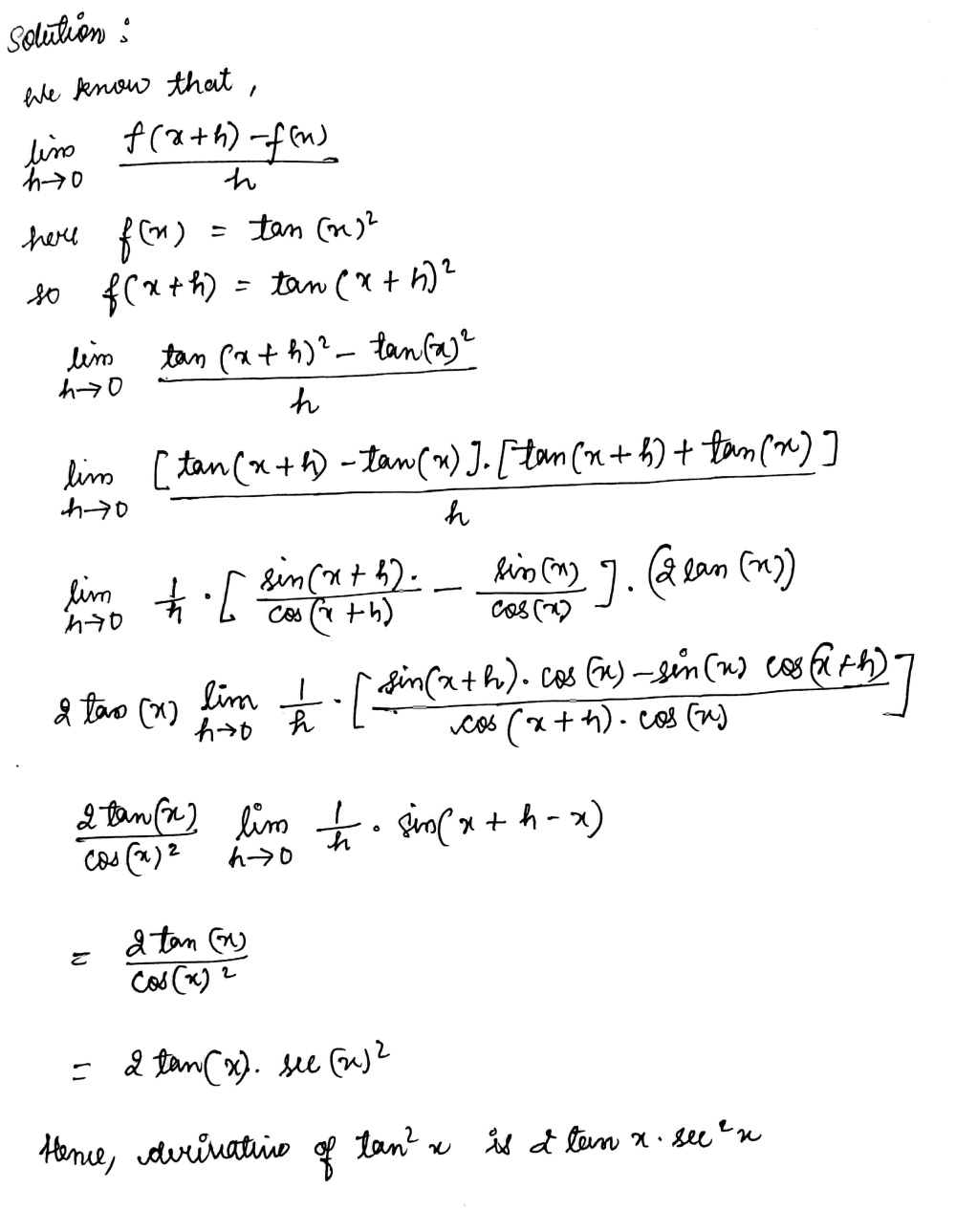 B Differentiate Tan 2x W R T X From First Principle Snapsolve