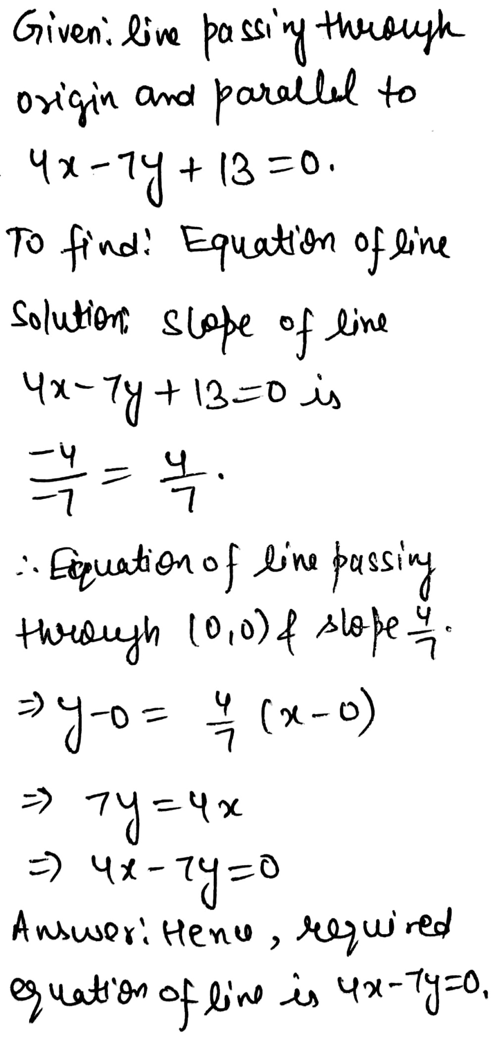 Write the equation of the line through origin and parallel to the