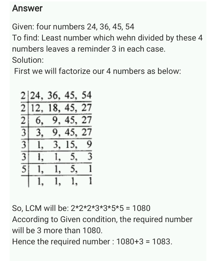 And 48 I 14 Find The Least Number Which When Divided By 6 19 A Cmair Ii Each Case 1iah When Divided By 24 36 45 And 54 Leaves A Res Iii Snapsolve