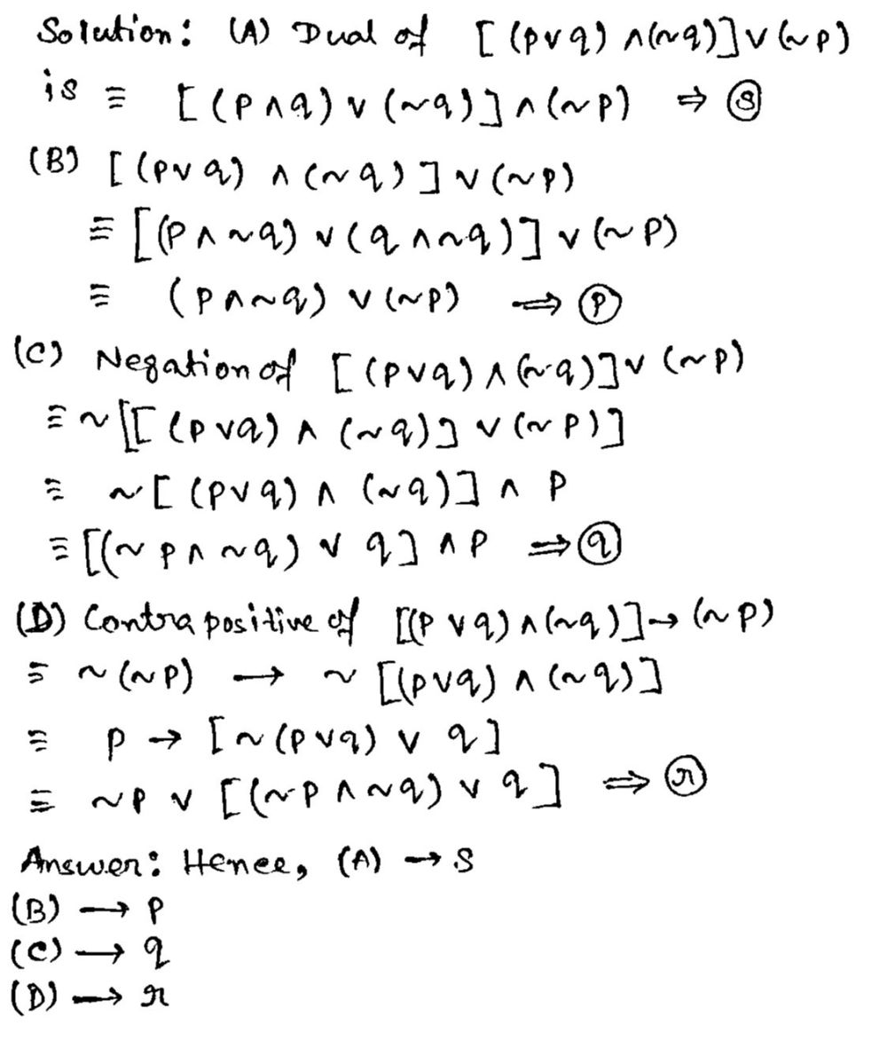 Column I Column Ii A Dual Of Statement Left Left P Mid Q Right Wedge Left Q Right Right Mid P P Left P Wedge Q Right Mid P B Logically Equivalent Of Left Left P Mid Q Right Wedge Left Q Right Right