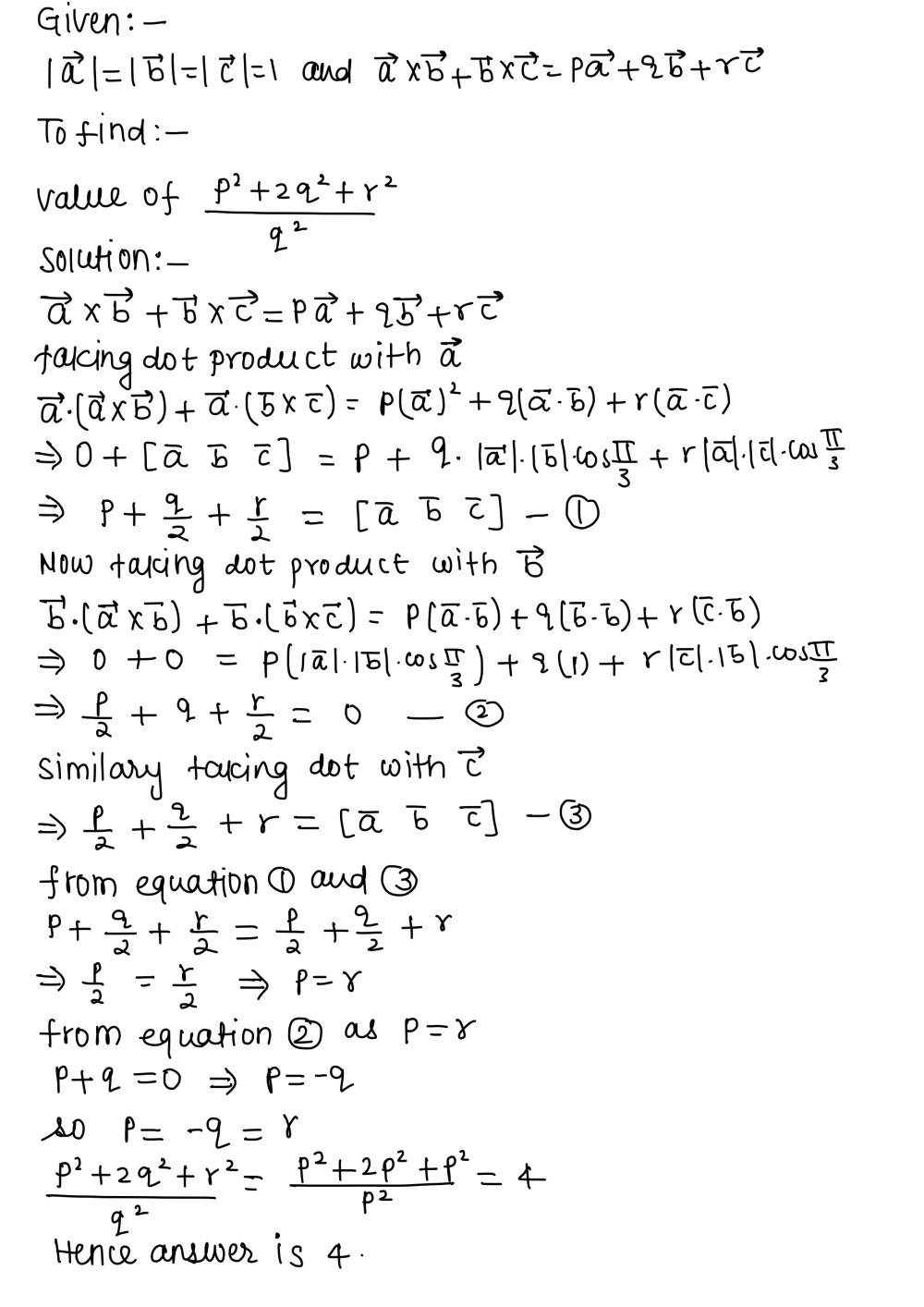 Question Let Overrightarrow A Overrightarrow B Wedge Overrightarrow C Be Three Non Coplanar Unit Vectors Such That The Angle Between Every Pair Of Them Is Frac Pi 3 If Overrightarrow A Times Overrightarrow B Overrightarrow B Times