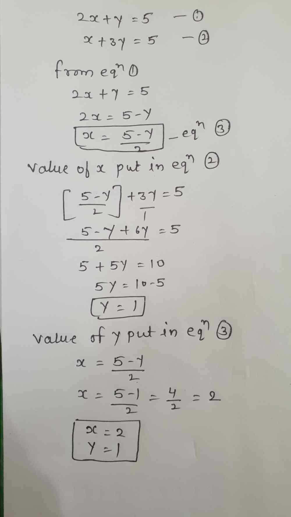 Solve By The Method Of Substitution A 2x Y 5 B X 3y 5 Snapsolve