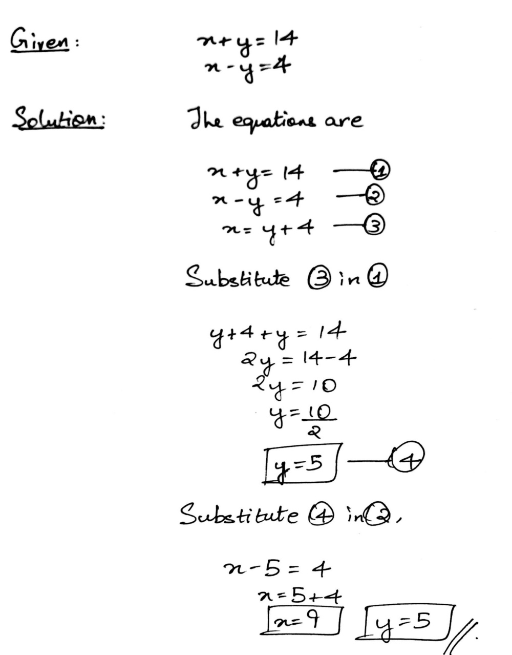 Solve The Following Pair Of Linear Equations By The Substitution Method X Y 14 X Y 4 Snapsolve