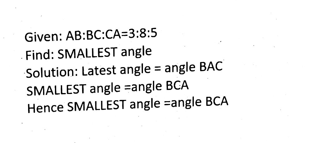 In Delta Abc Ab Ca 3 8 5 Name Itssmallest Angle Snapsolve