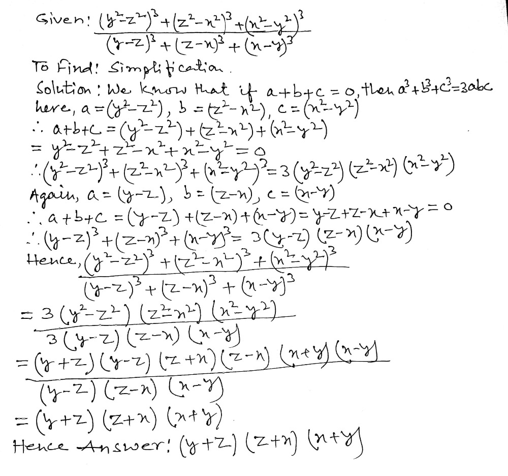 Simplify Frac Y 2 Z 2 3 Z 2 X 2 3 X 2 Y 2 3 Y Z 3 Z X 3 X Y 3 Snapsolve