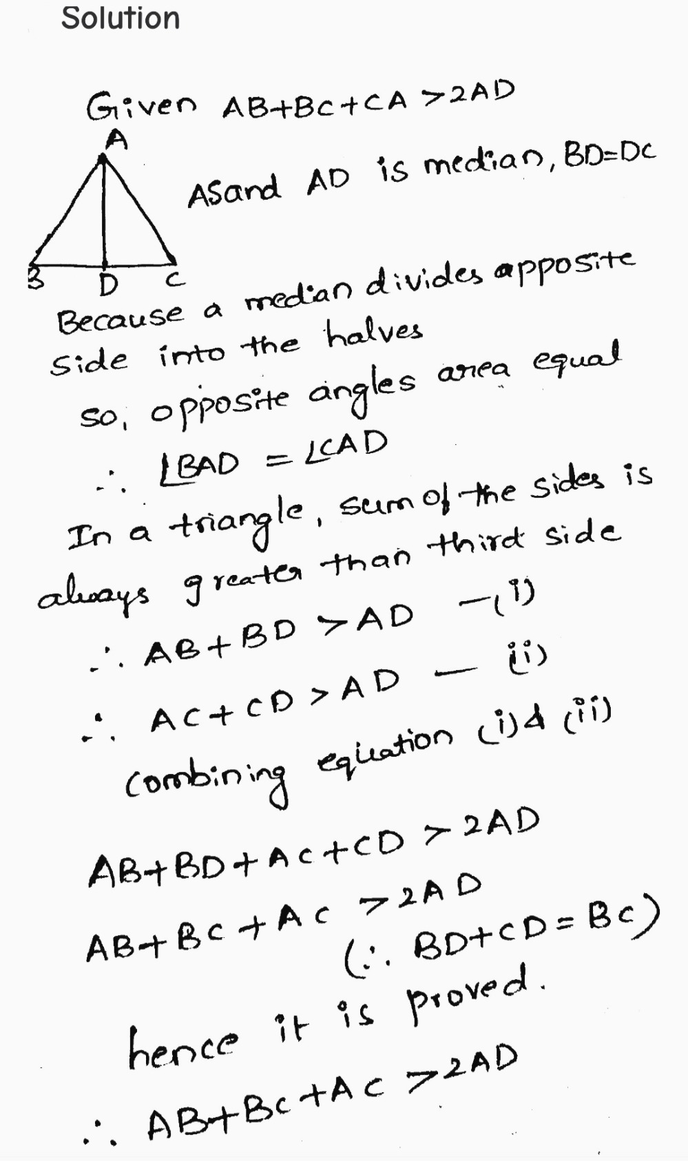O 17 Ad Is A Median Of The Triangle Abc Is It True That Ab Ca 2 Ad Give Reasons For Your Answer Snapsolve