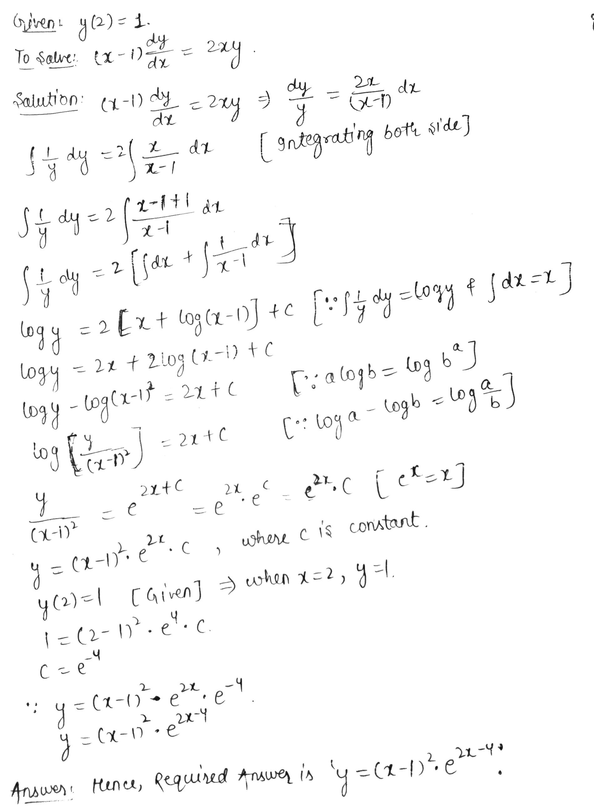 Example 28 Solve The Differential Equation X 1 Frac Dy Dx 2xy Given That Y 2 1 Snapsolve