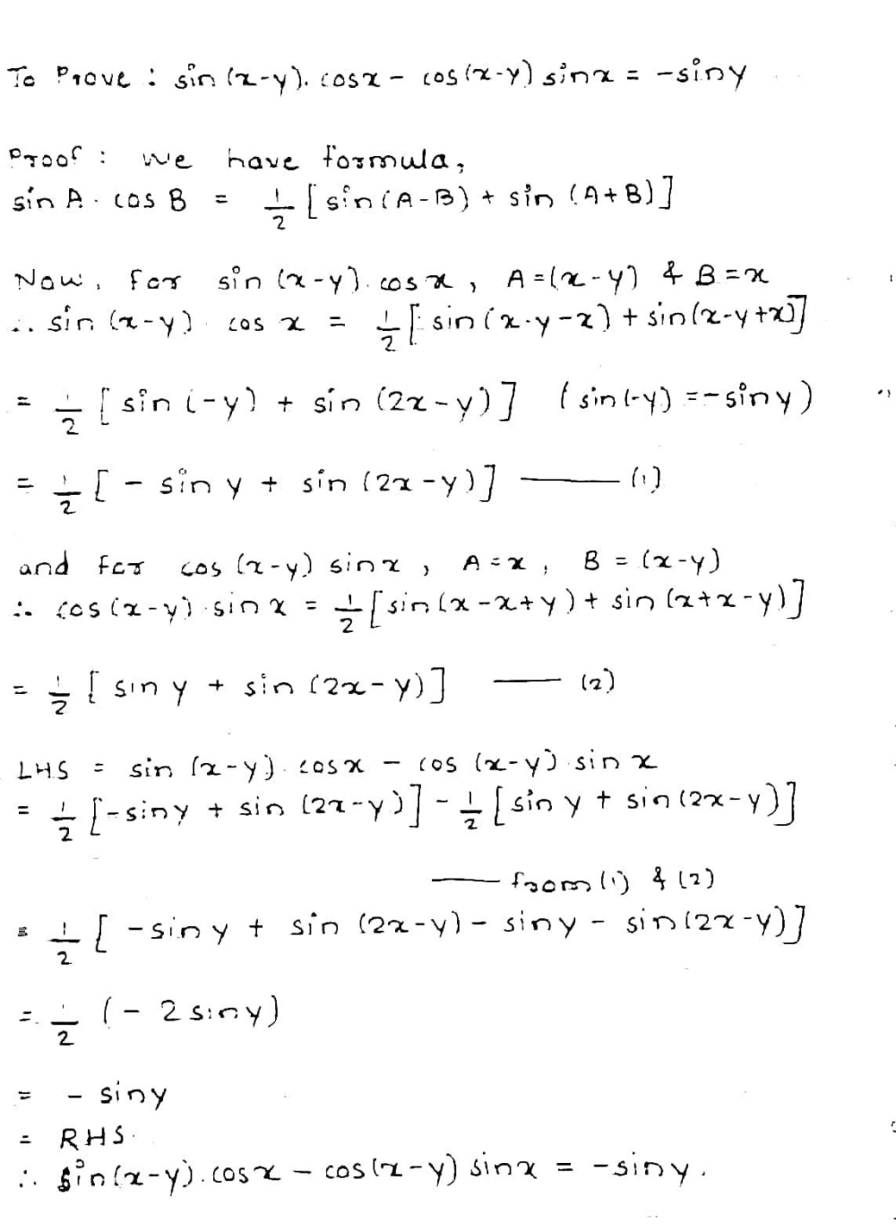 Prove That Sin Left X Yright Cos X Cos Left X Yright Sin X Sin Y Snapsolve