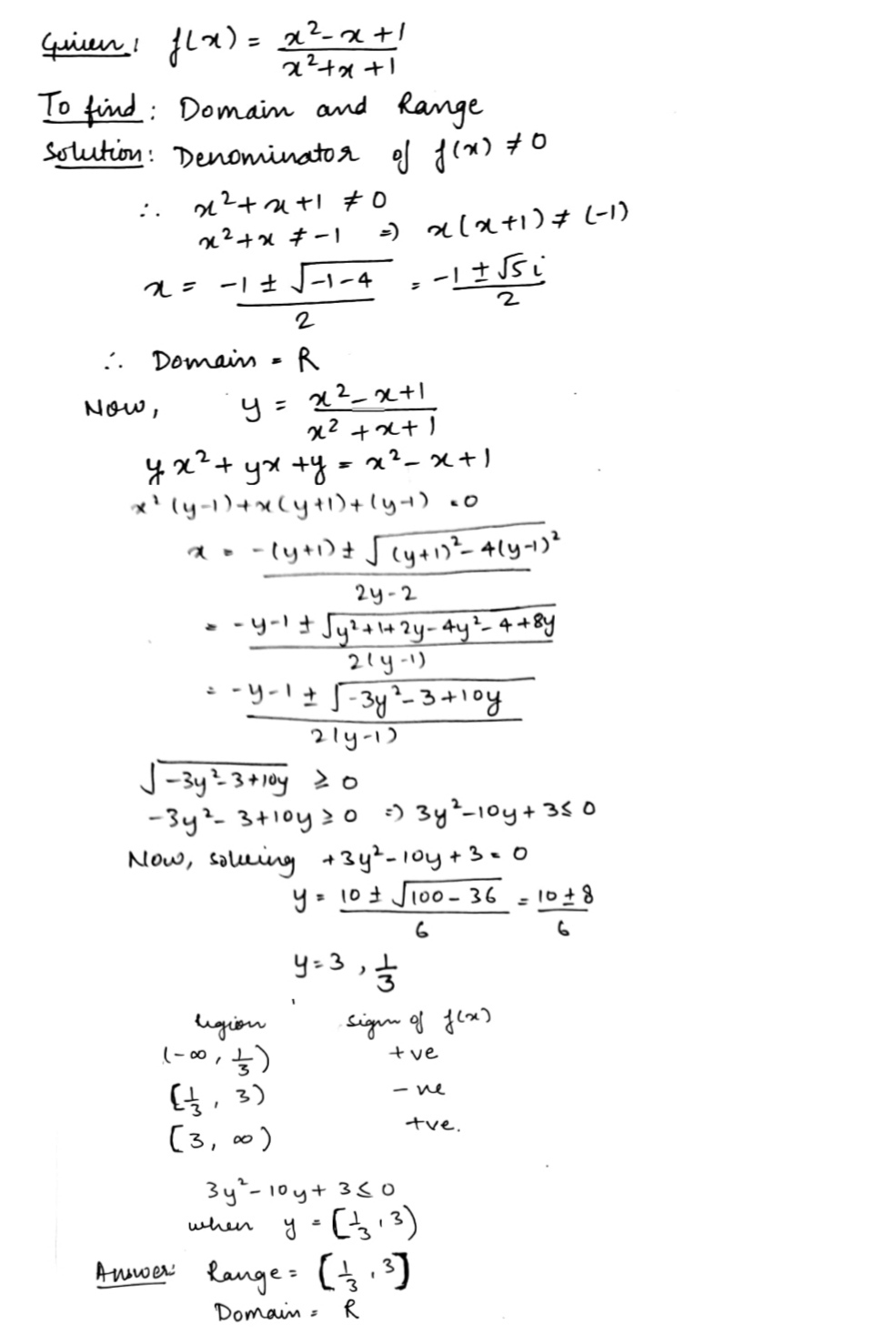 Find The Domain And The Range Of The Function F Left X Right Frac X 2 X 1 X 2 X 1 Snapsolve