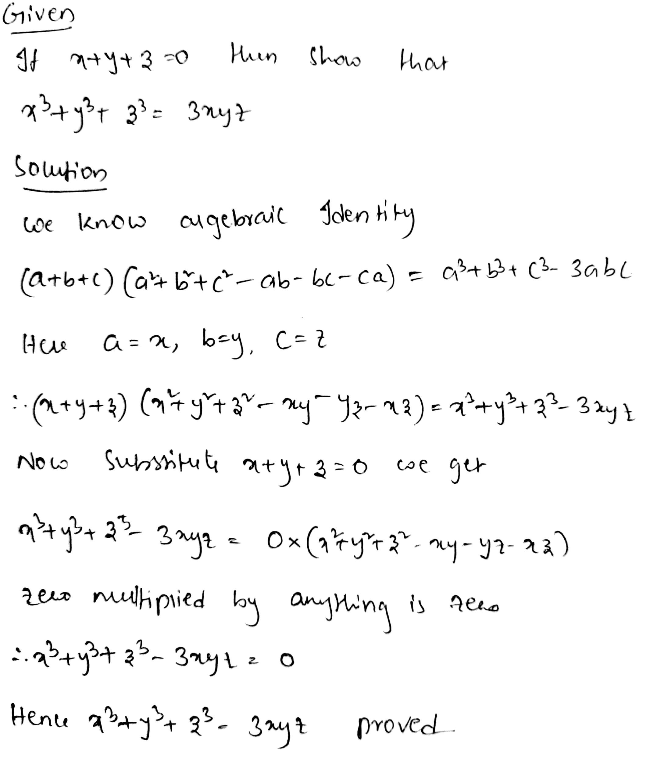 13 If X Y Z 0 Show That X 3 Y 3 Z 3 3xyz Snapsolve