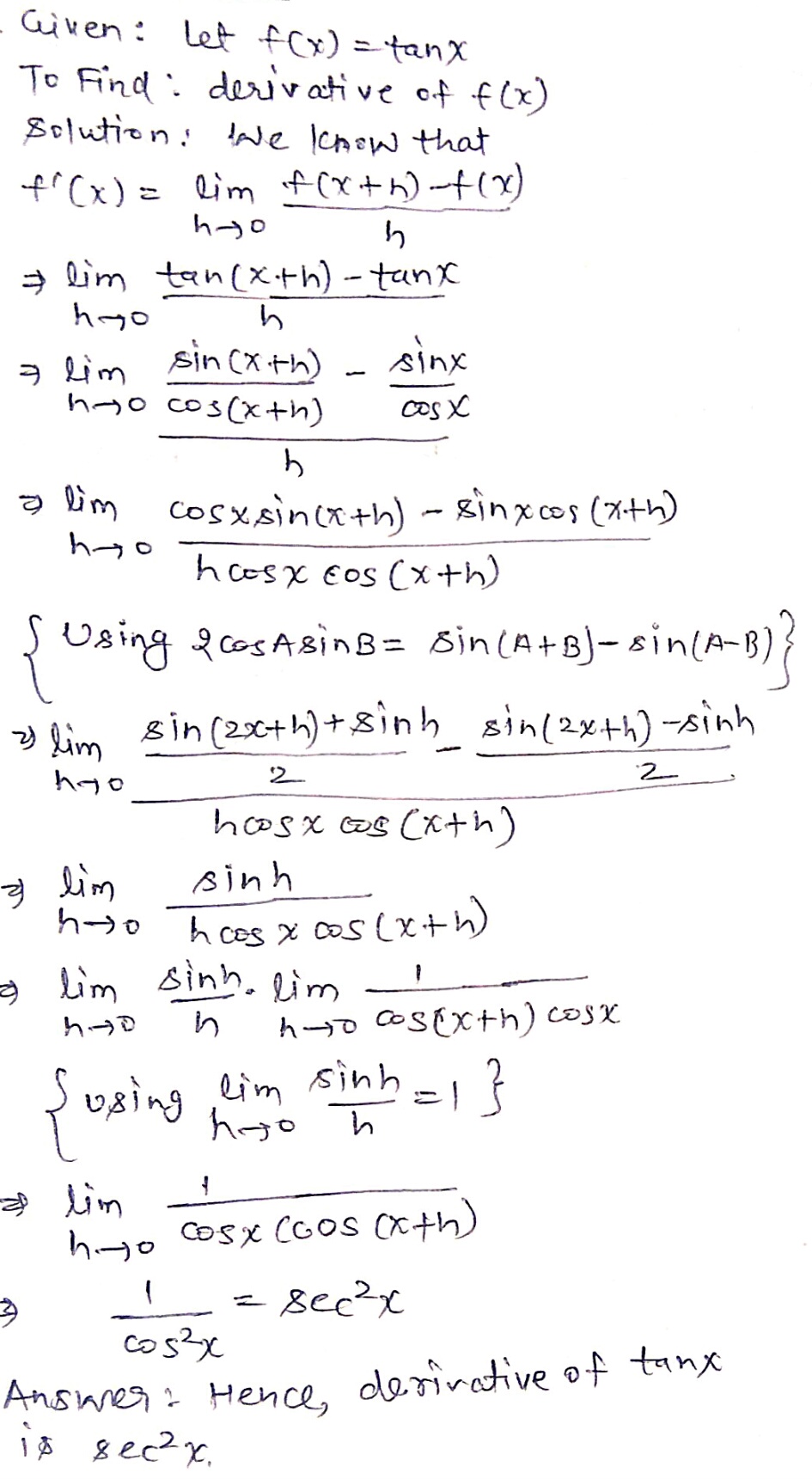 9 Find The Derivative Of Tan X By Using First Principle Snapsolve 9 Find The Derivative Of Tan X By Using First Principle Snapsolve