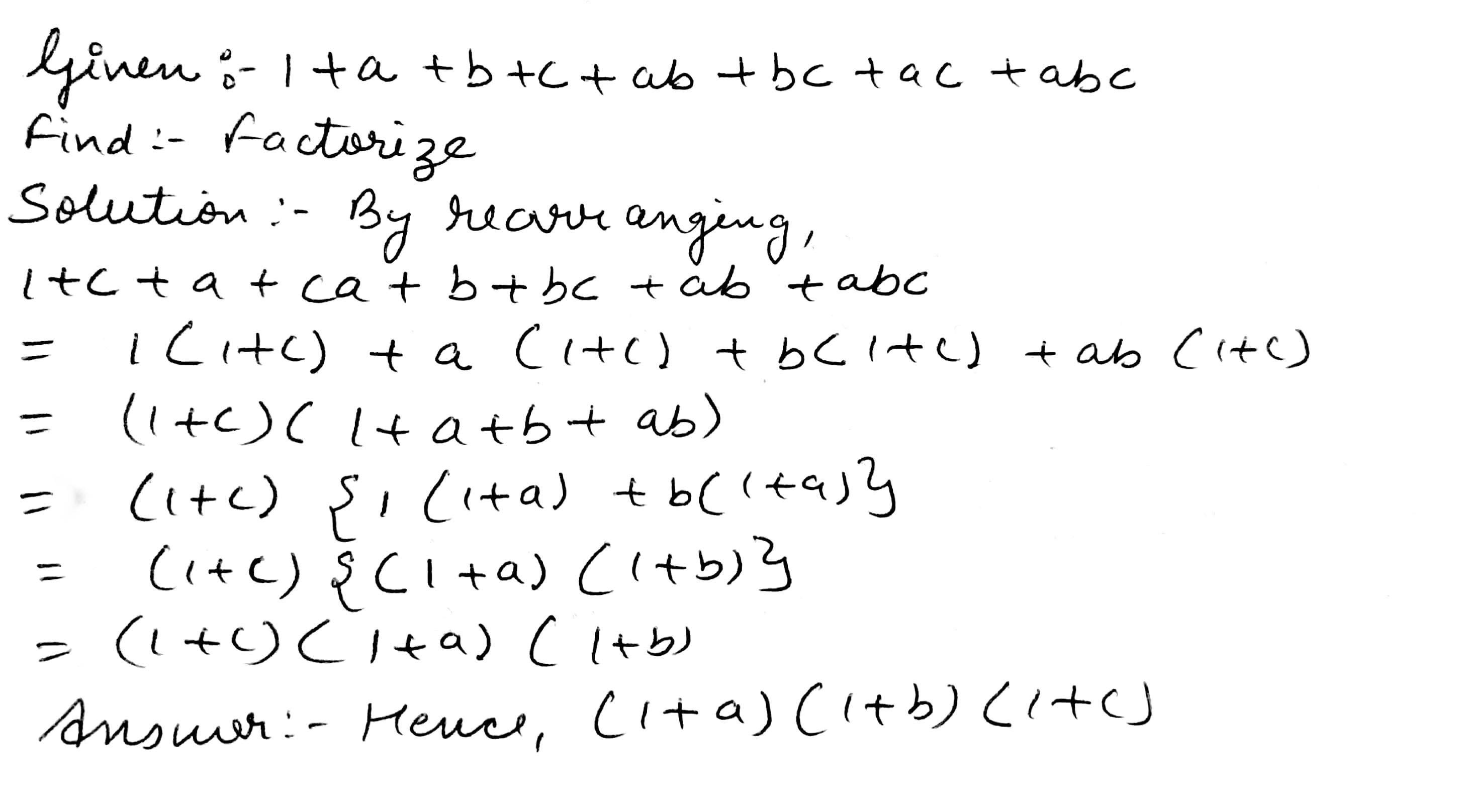 Example 2 91 Factorize The Following Vii 1 A B C Ab Ca Abc Snapsolve