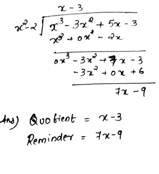 Divide The Polynomial P X By The Polynomial G X And Find The Quotient And Remainder In Each Of The Following I P X X3 3x2 5x 3 G X X2 2 Snapsolve