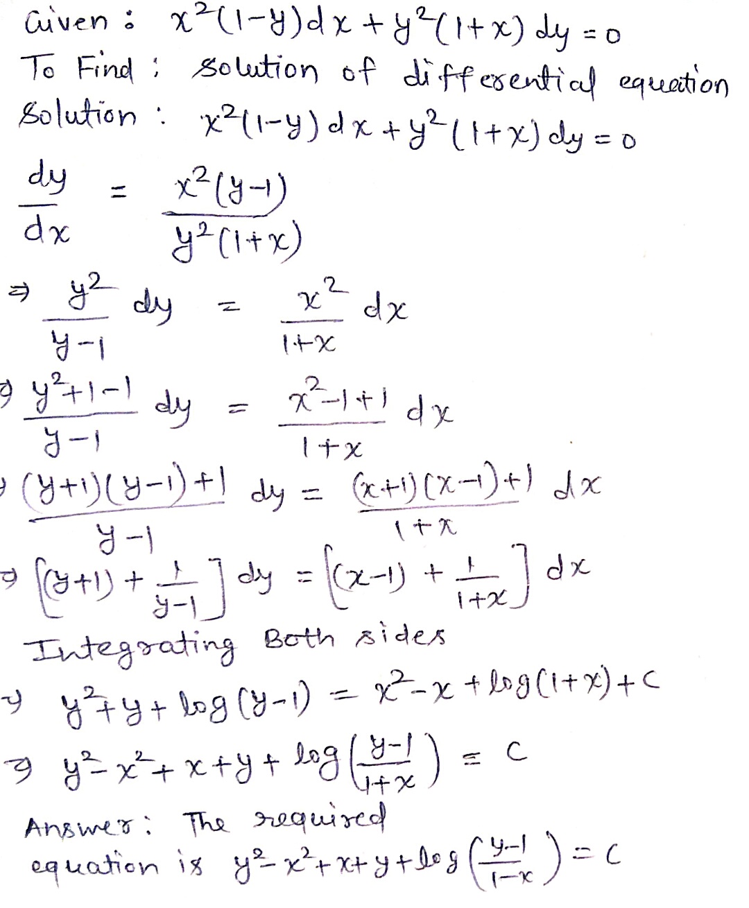 Solve The Following Differential Equations 27 X 2 1 Y Dx Y 2 1 X Dy 0 Snapsolve Solve The Following Differential Equations 27 X 2 1 Y Dx Y 2 1 X Dy 0 Snapsolve