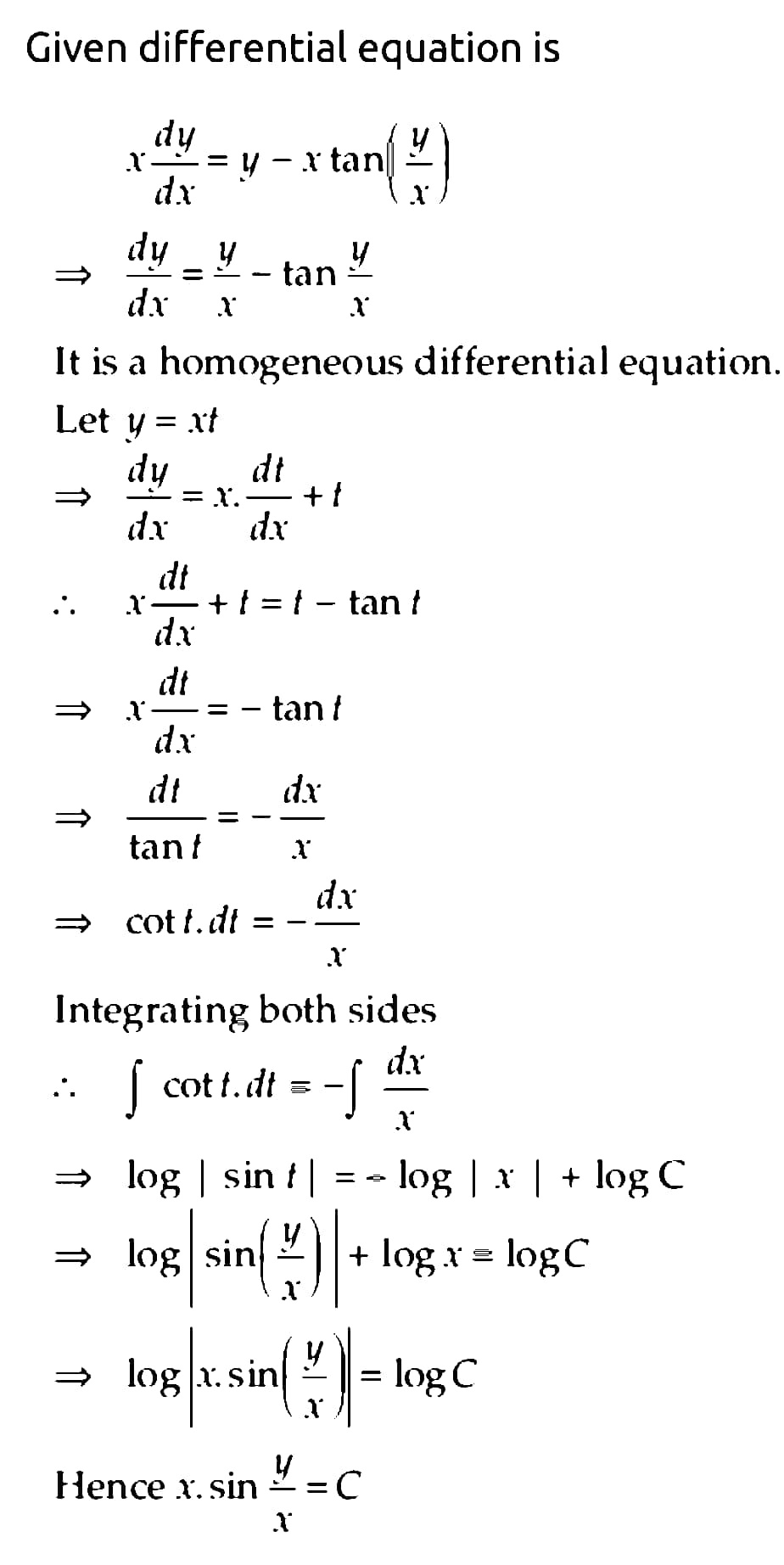 Which Of The Following Differential Equation Are Homogeneous X Frac Mathit Dy Mathit Dx Y X Tan 1 Frac Y X Snapsolve