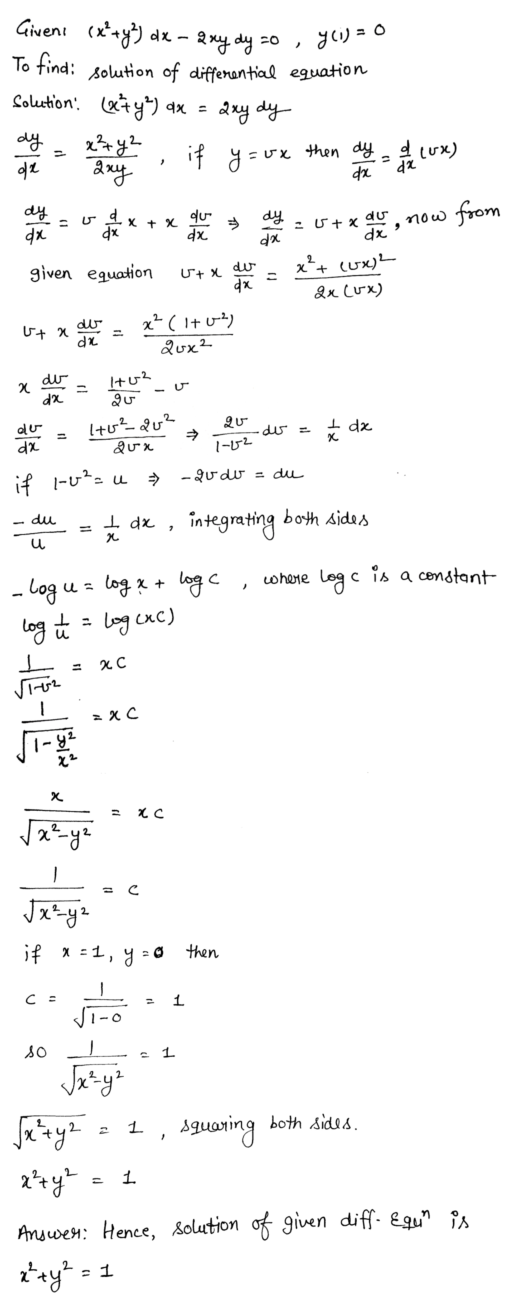 Solve The Following Differential Equations 4 X 2 Y 2 Dx 2xydy 0 Y 1 0 5 Y 2 Dx Xy X 2 Dy 0 Snapsolve