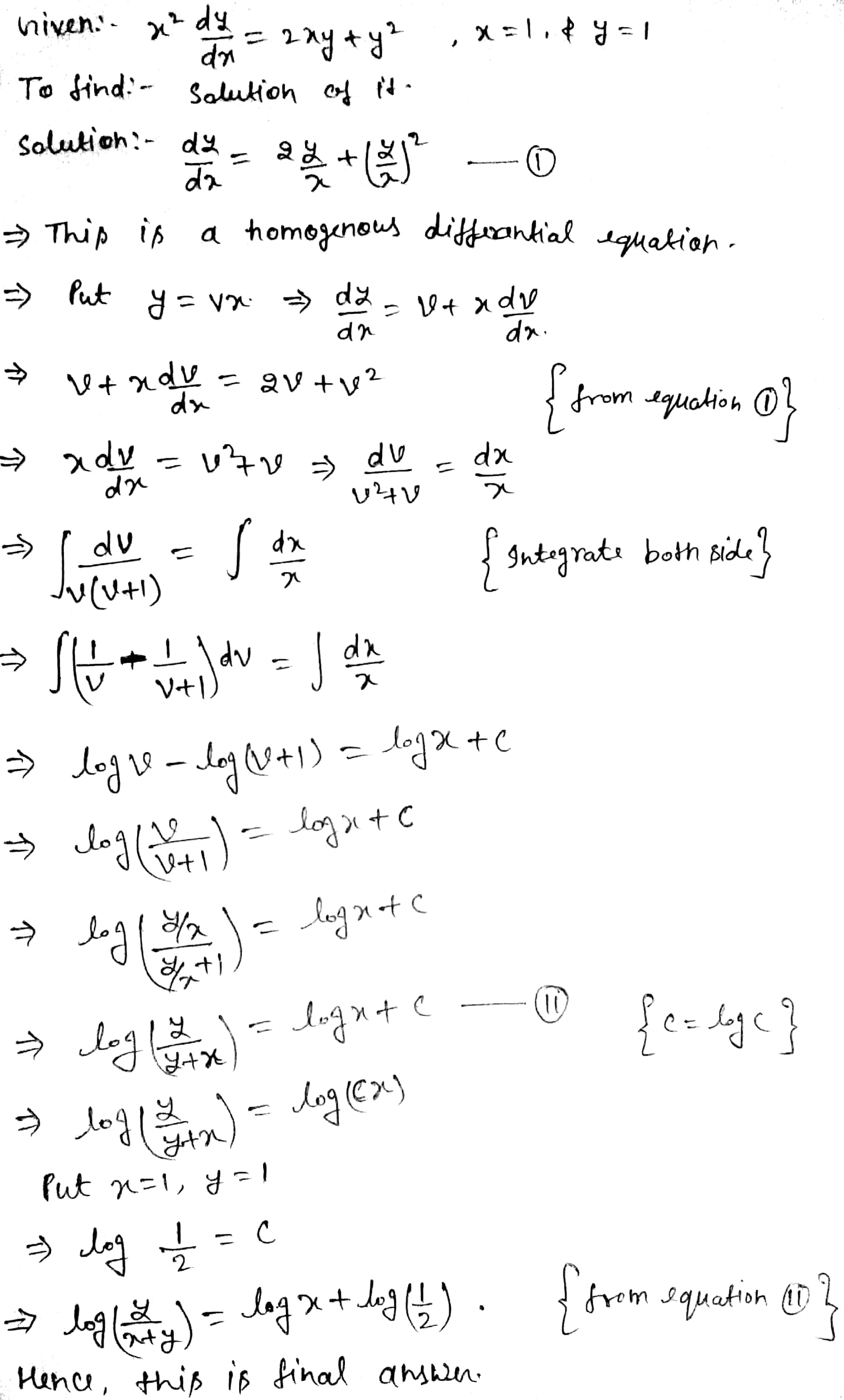 Solve The Following Differential Equations 1 5 4 X 2 Frac Dy Dx 2xy Y 2 Given That X 1 And Y 1 Snapsolve