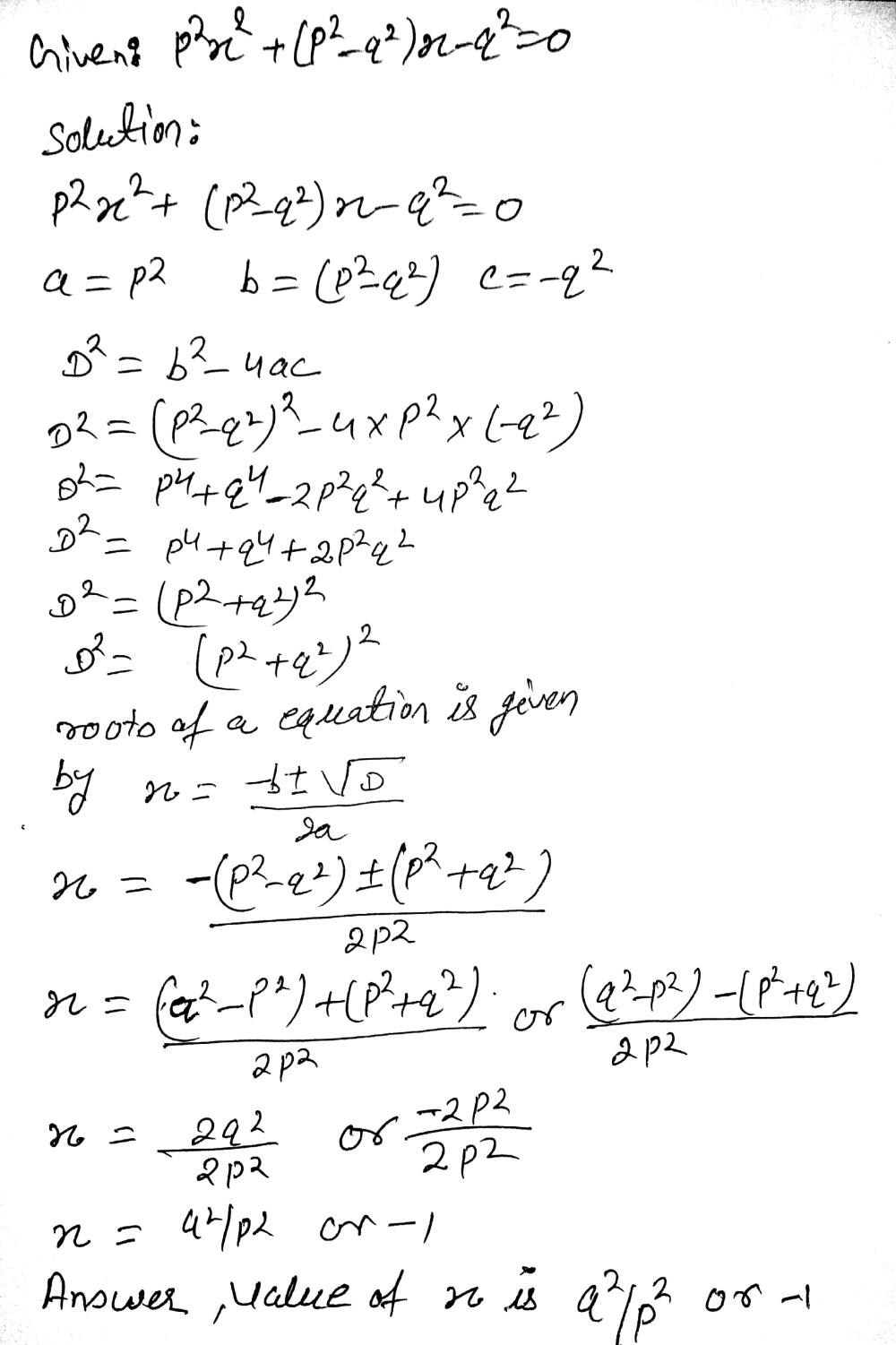 Solve P 2x 2 Left P 2 Q 2right X Q 2 0 Snapsolve