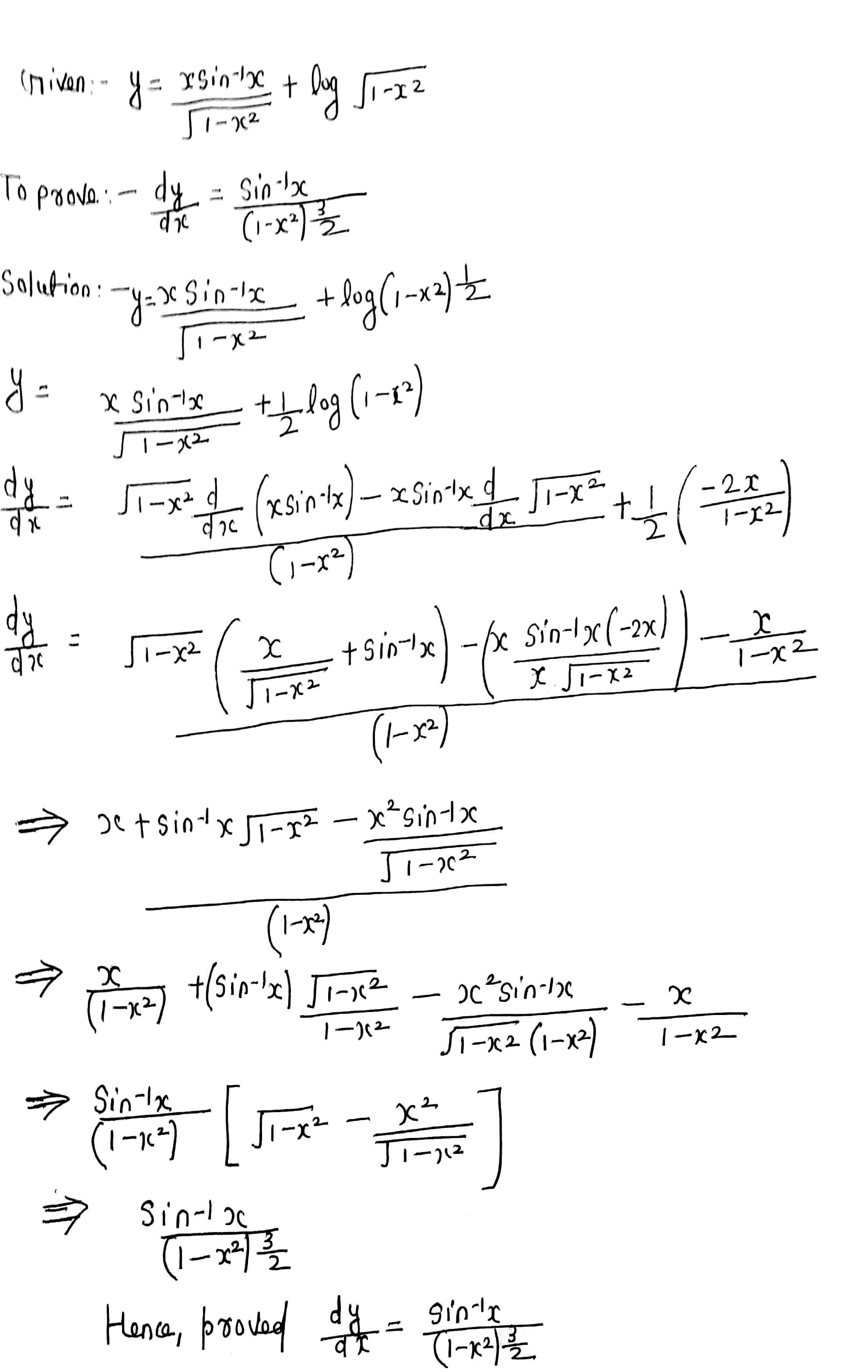 Lf Y Frac Xsin 1 X Sqrt 1 X 2 Log Sqrt 1 X 2 Prove That Frac Dy Dx Frac Sin 1 X 1 X 2 3 2 Snapsolve