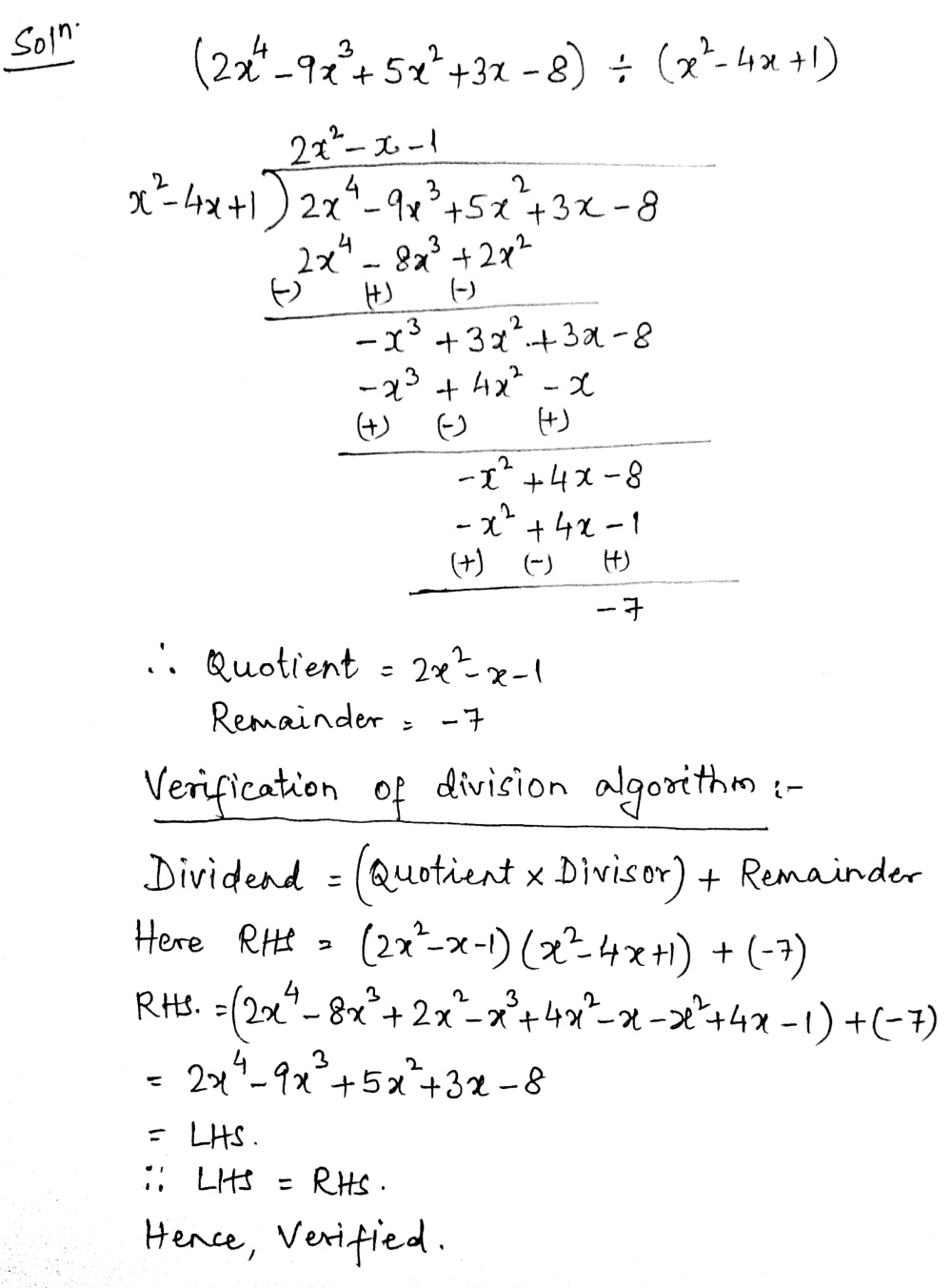 Divide 2x 4 9x 3 5x 2 3x 8 By X 2 4x 1 And Verify The Division Algorithm Snapsolve