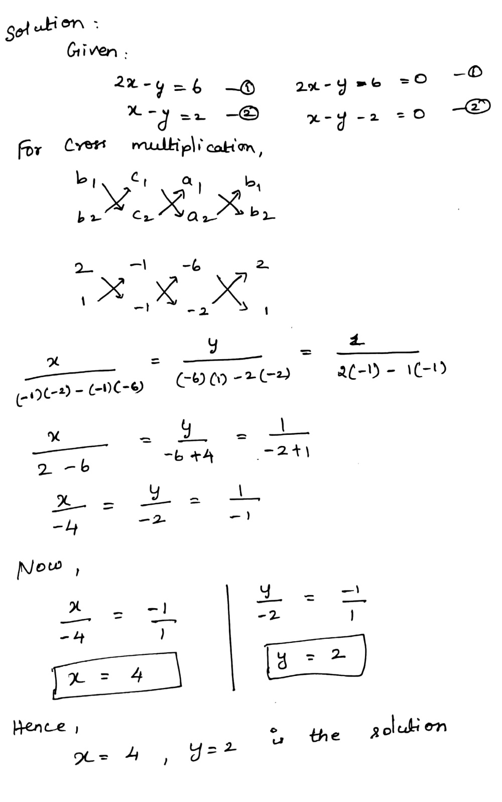 Solve Of The Following Pairs Of Linear Equations By Using Cross Multiplication Method 2x Y 6 X Y 2 Snapsolve