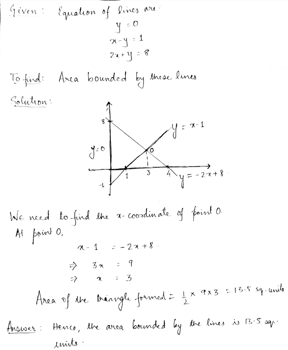 Solve Each Of The Following System Of Linear Equations Graphically Calculate The Area Bounded By These Lines And The Y Axis X Y 1 2x Y 8 Snapsolve