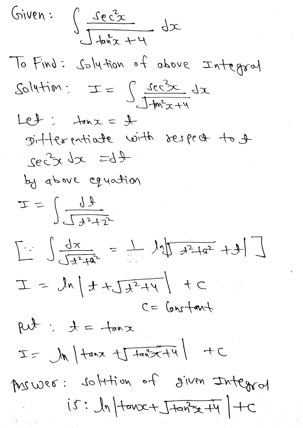 Evaluate The Following Integrals Int Frac Mathit Sec 2x Sqrt Tan 2x 4 Mathit Dx Snapsolve