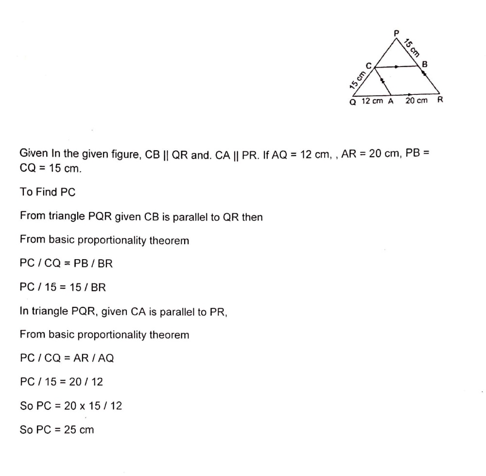 In The Given Figure In Delta Pqr Mathit Cb Mathit Qr And Mathit Ca Mathit Pr If Aq 12 Cm Ar Cm Pb Cq 15 Cm Calculate Pc Snapsolve