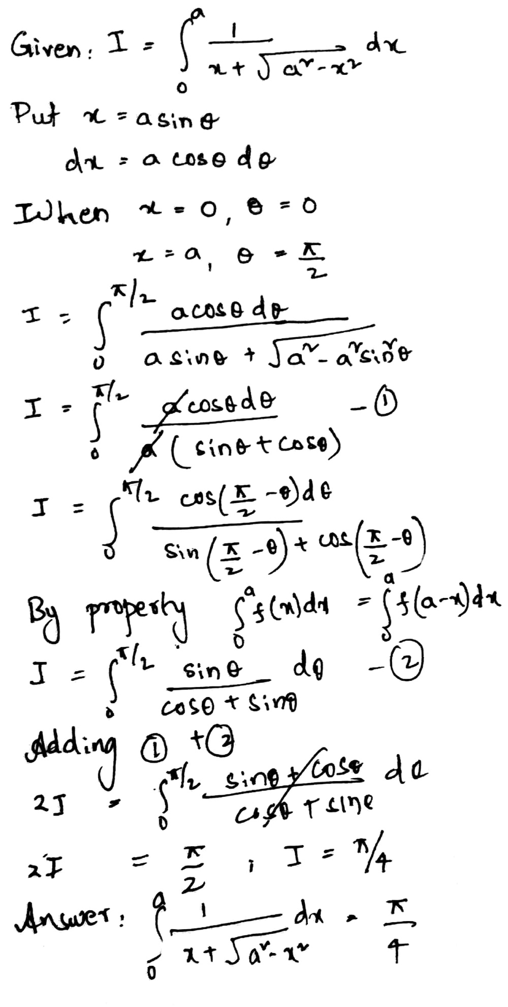 Question Evaluate The Following Definite Integrals Int 0 A Frac Mathit Dx X Sqrt A 2 X 2 Snapsolve