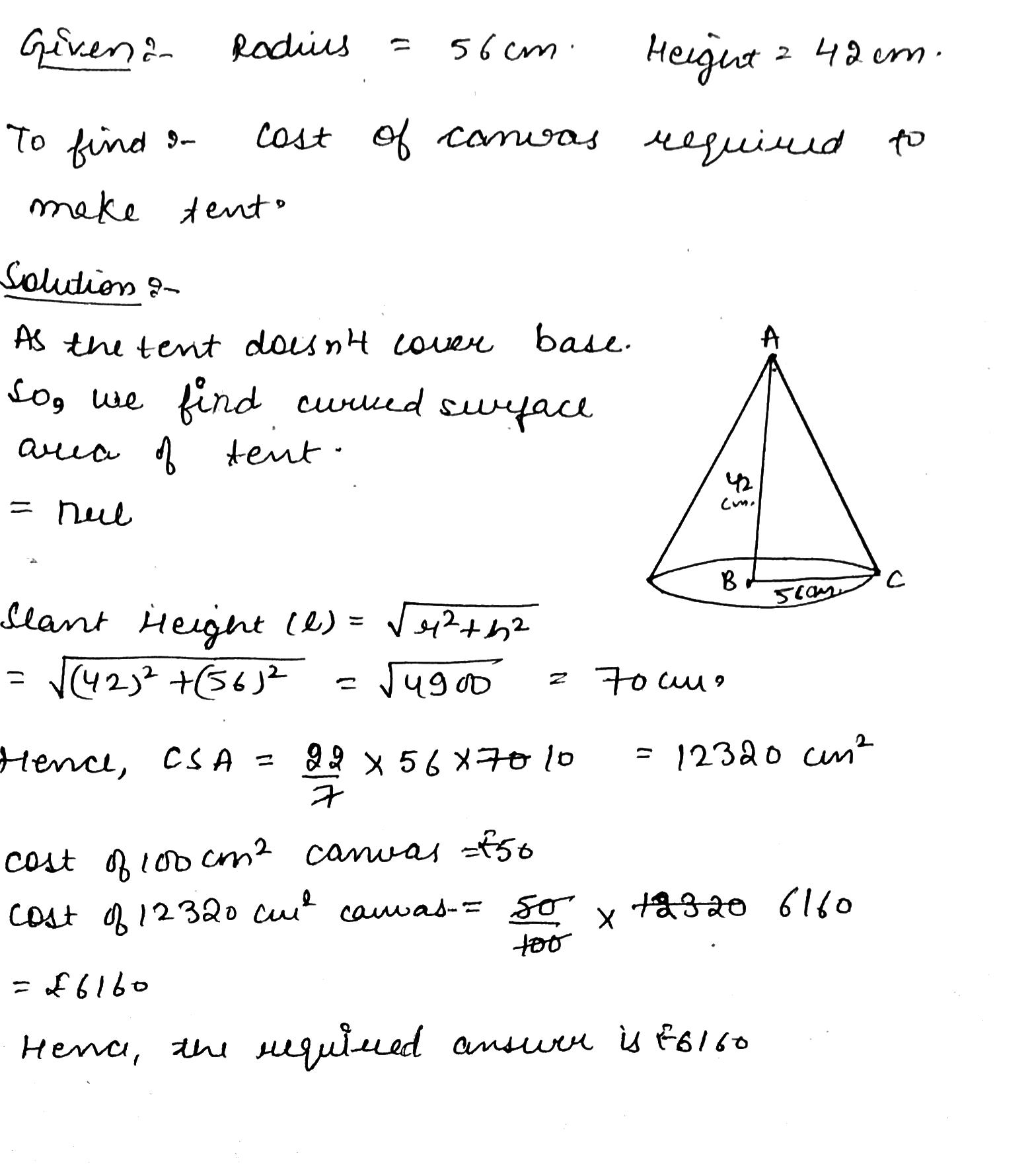 43. A conical tent is 42 cm high and 
