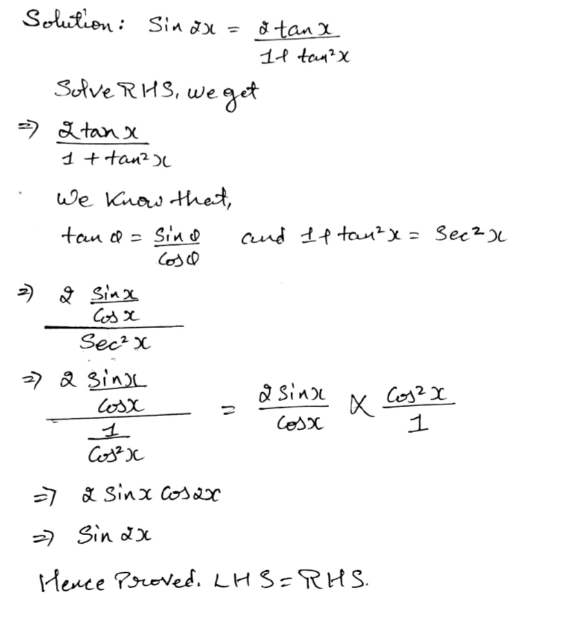 Sin 2x Frac 2tan X 1 Tan 2x Snapsolve