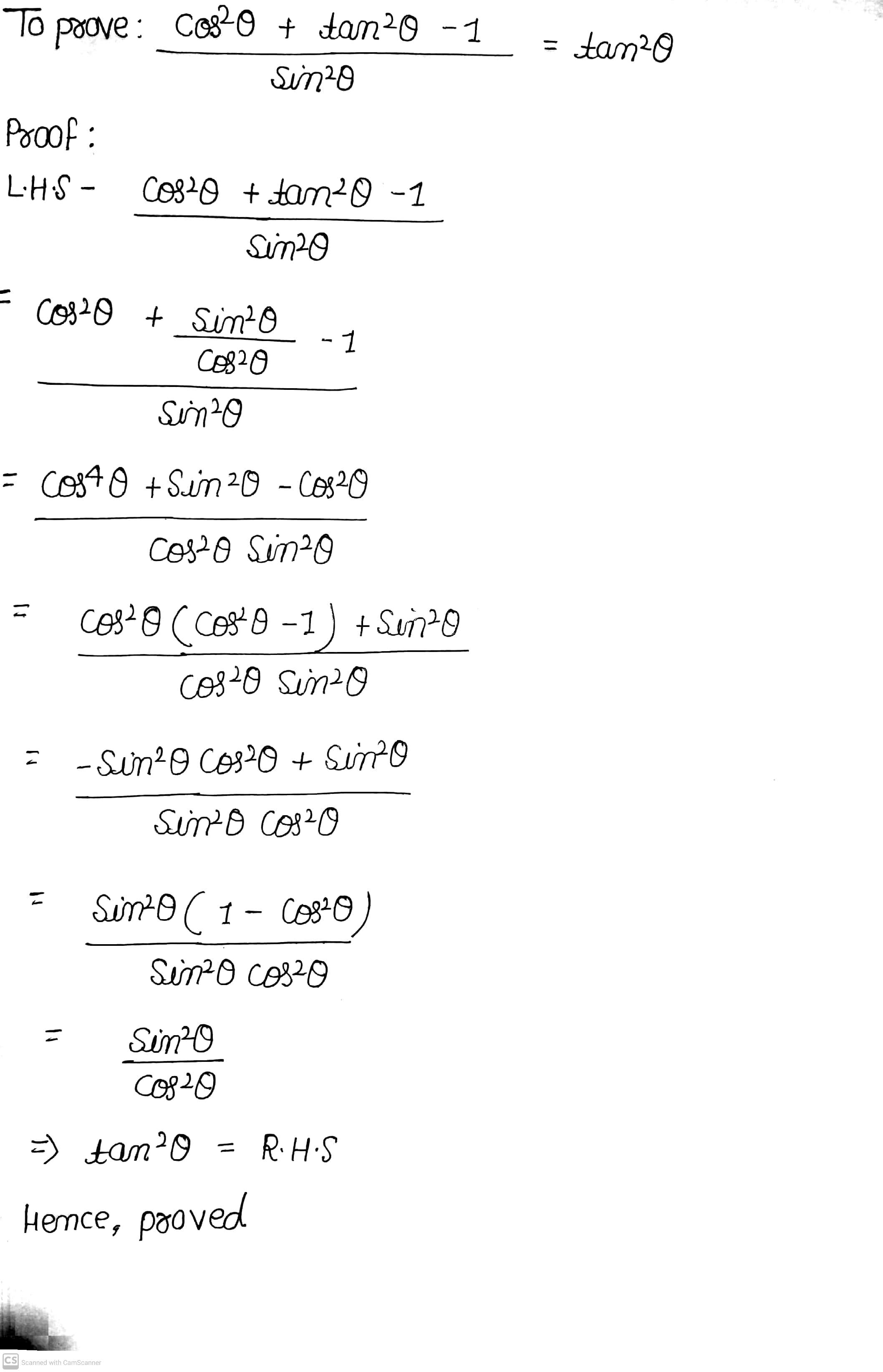 9 Prove The Identity Tex Frac Cos 2 Theta Tan 2 Theta 1 Sin 2 Theta Tan 2 Theta Tex 16 56sbfrc Dgxwyzf Snapsolve