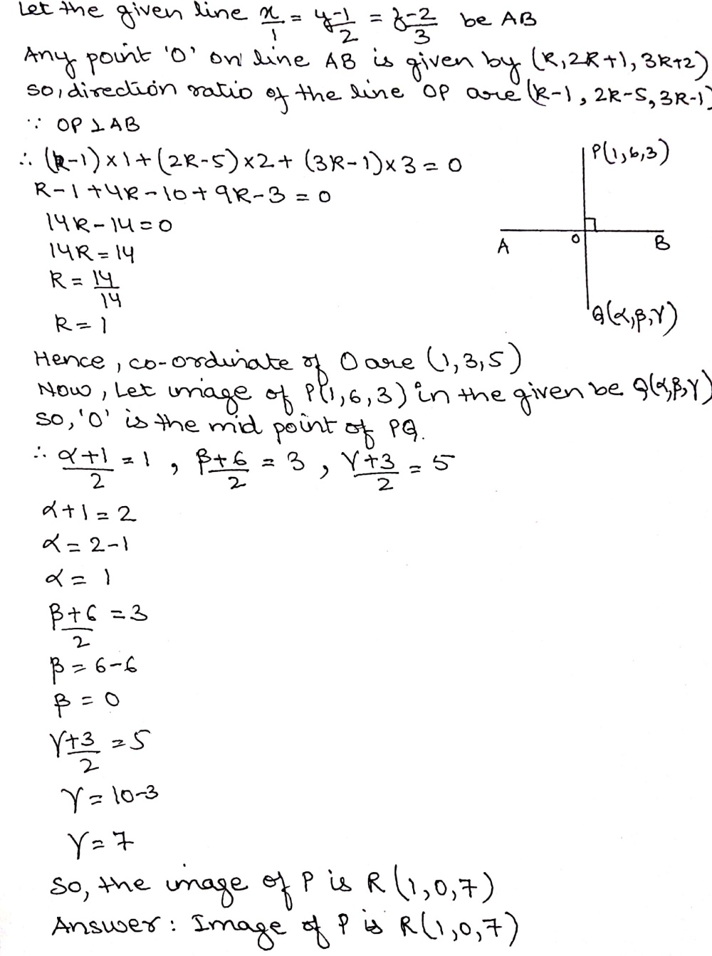 Find The Image Of The Point P 1 6 3 In The Line Frac X 1 Frac Y 1 2 Frac Z 2 3 Snapsolve