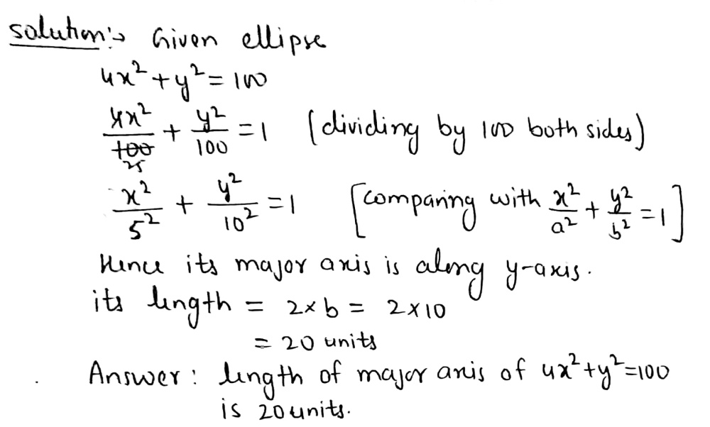 Find The Lengths Of The Major Axis Of Each Of The Following Ellipses 4x 2 Y 2 100 Snapsolve