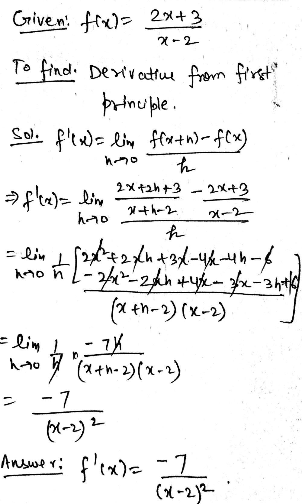 Find The Derivative F Left X Right Frac 2x 3 X 2 From First Principle Snapsolve