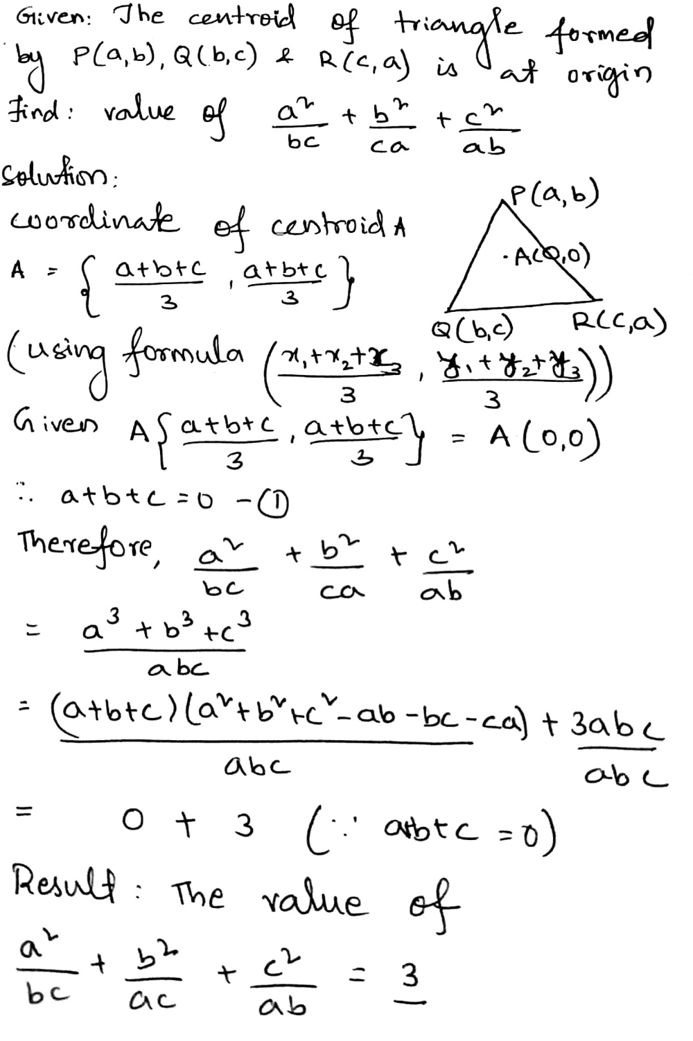 If The Centroid Of The Triangle Formed By Points P A B Q B C And R C A Is At The Origin Then What Is The Value Of Frac A 2 Mathit Frac B 2 Mathit Ca Frac C 2 Mathit Ab Snapsolve