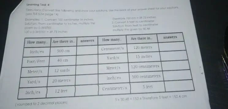 Learning Task 4 Directions Convert The Following Gauthmath