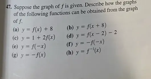 47 Suppose The Graph Of Fis Given Describe How T Gauthmath