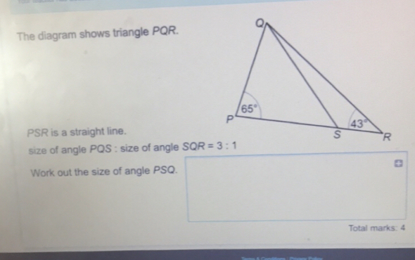 Solved The Diagram Shows Triangle Pqr Psr Is A Straight Line Size Of