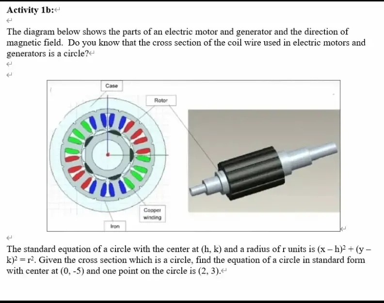 Solved Activity 1b The diagram below shows the parts of an electric motor and generator and
